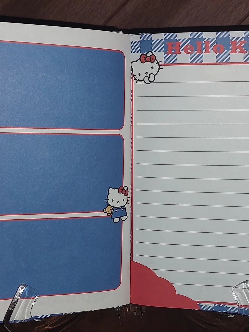 New!Hello Kitty Blue Plaid Notebook with Red Accents